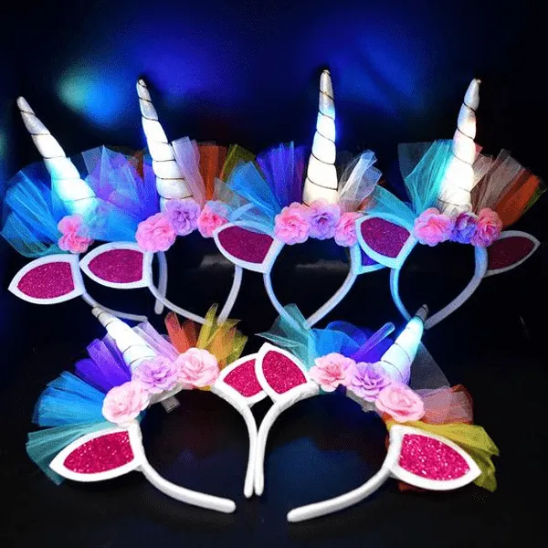 4 Piece LED Light Up Unicorn Headbands