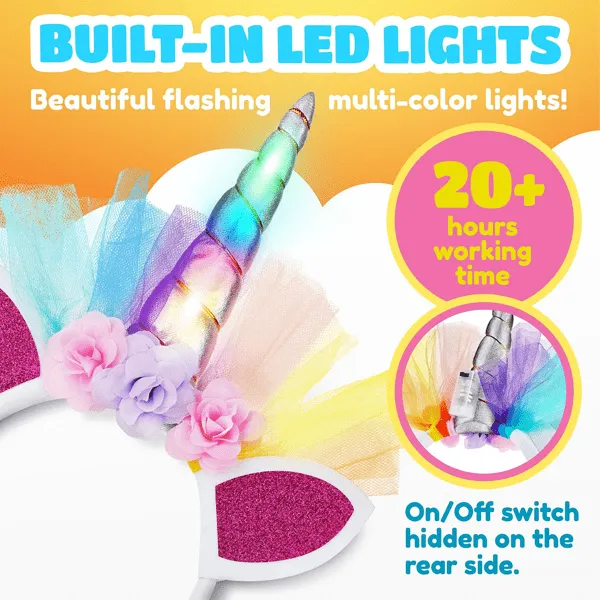 4 Piece LED Light Up Unicorn Headbands