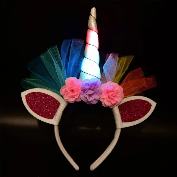 4 Piece LED Light Up Unicorn Headbands