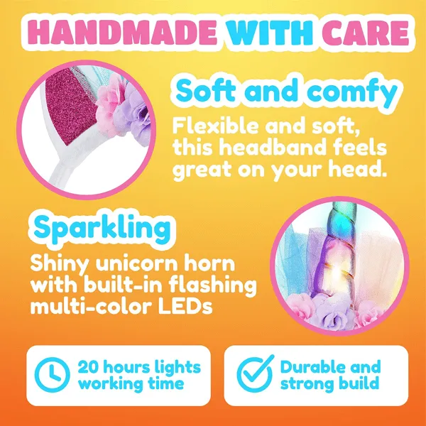 4 Piece LED Light Up Unicorn Headbands