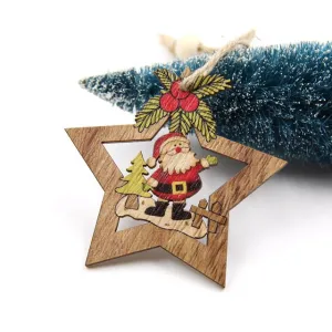 4PCS Christmas Star Wooden Pendants Ornaments Xmas Tree Ornament DIY Wood Crafts Kids Gift for Home Christmas Party Decorations