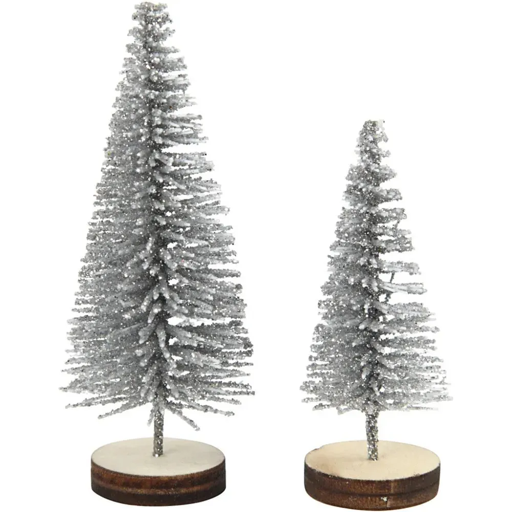 5x Christmas Silver Spruce Trees Cute Miniature Models Figures 4 6 cm