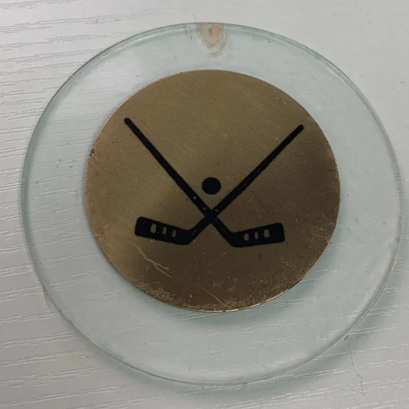 9 Hockey Themed 2" Gold Toned Metal Ornament Circles Craft Supply Plus Bonus