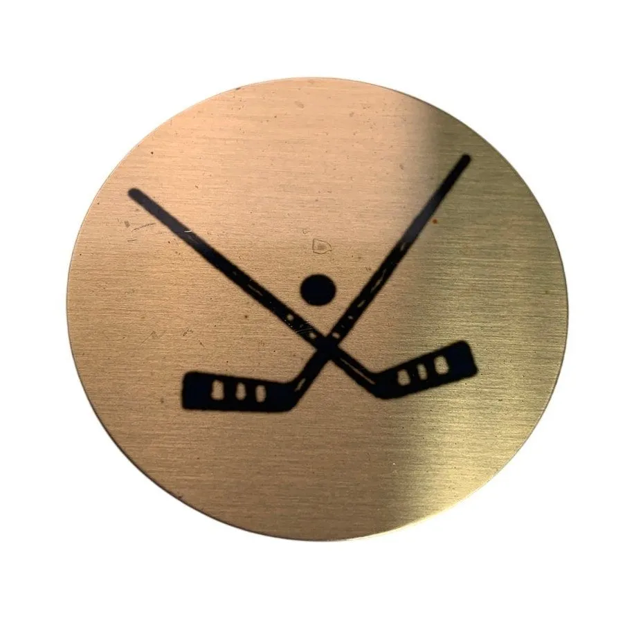 9 Hockey Themed 2" Gold Toned Metal Ornament Circles Craft Supply Plus Bonus