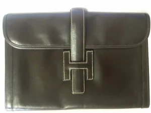 90's vintage HERMES jige, document case, dark brown portfolio purse. Classic and sophisticated style for unisex. 060531r5