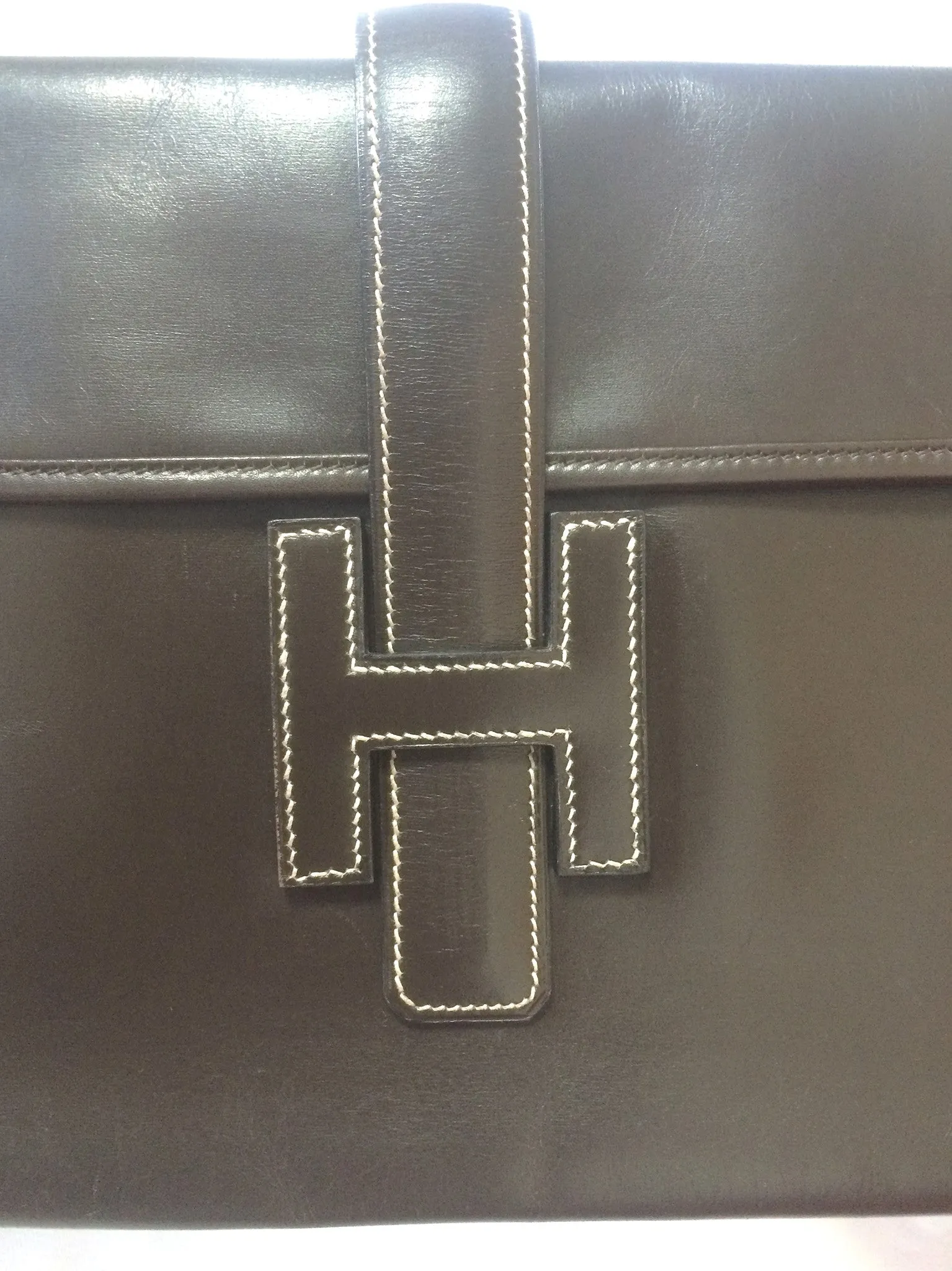 90's vintage HERMES jige, document case, dark brown portfolio purse. Classic and sophisticated style for unisex. 060531r5