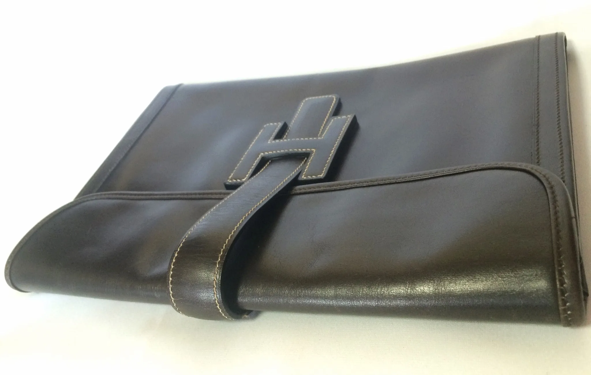 90's vintage HERMES jige, document case, dark brown portfolio purse. Classic and sophisticated style for unisex. 060531r5