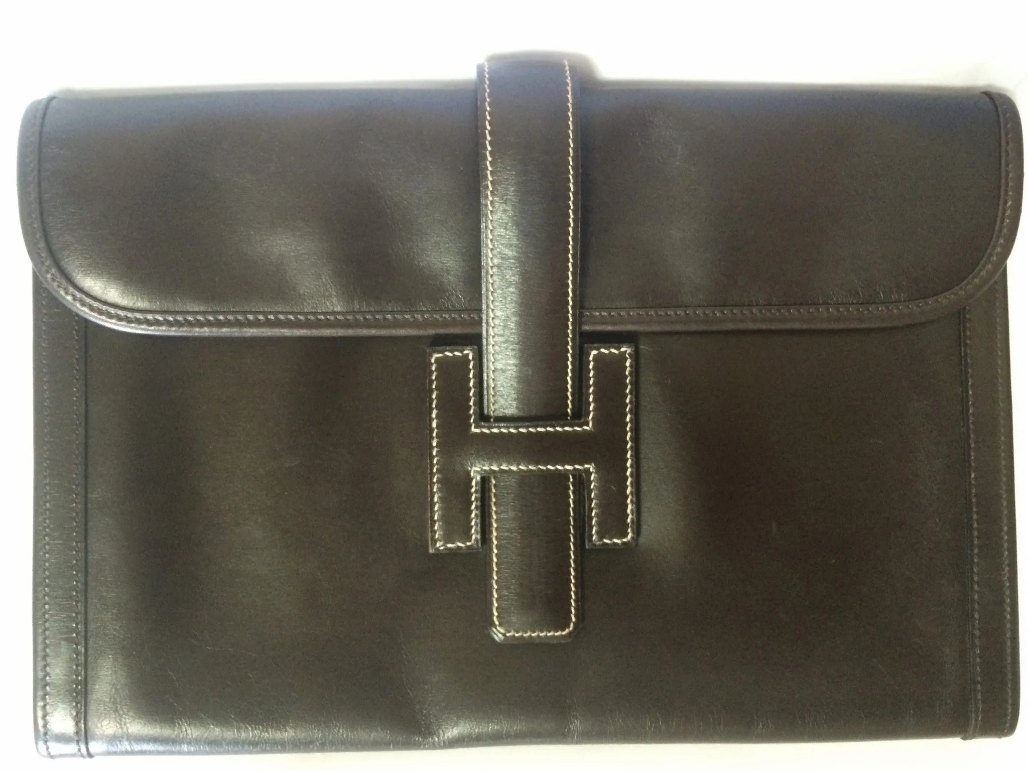 90's vintage HERMES jige, document case, dark brown portfolio purse. Classic and sophisticated style for unisex. 060531r5