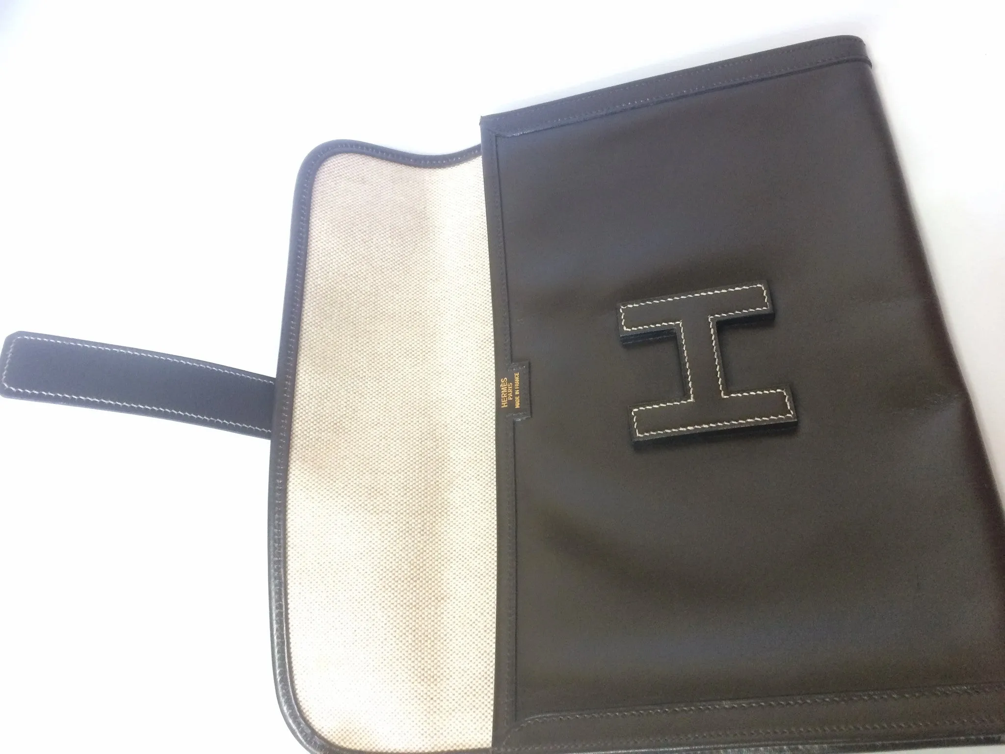 90's vintage HERMES jige, document case, dark brown portfolio purse. Classic and sophisticated style for unisex. 060531r5