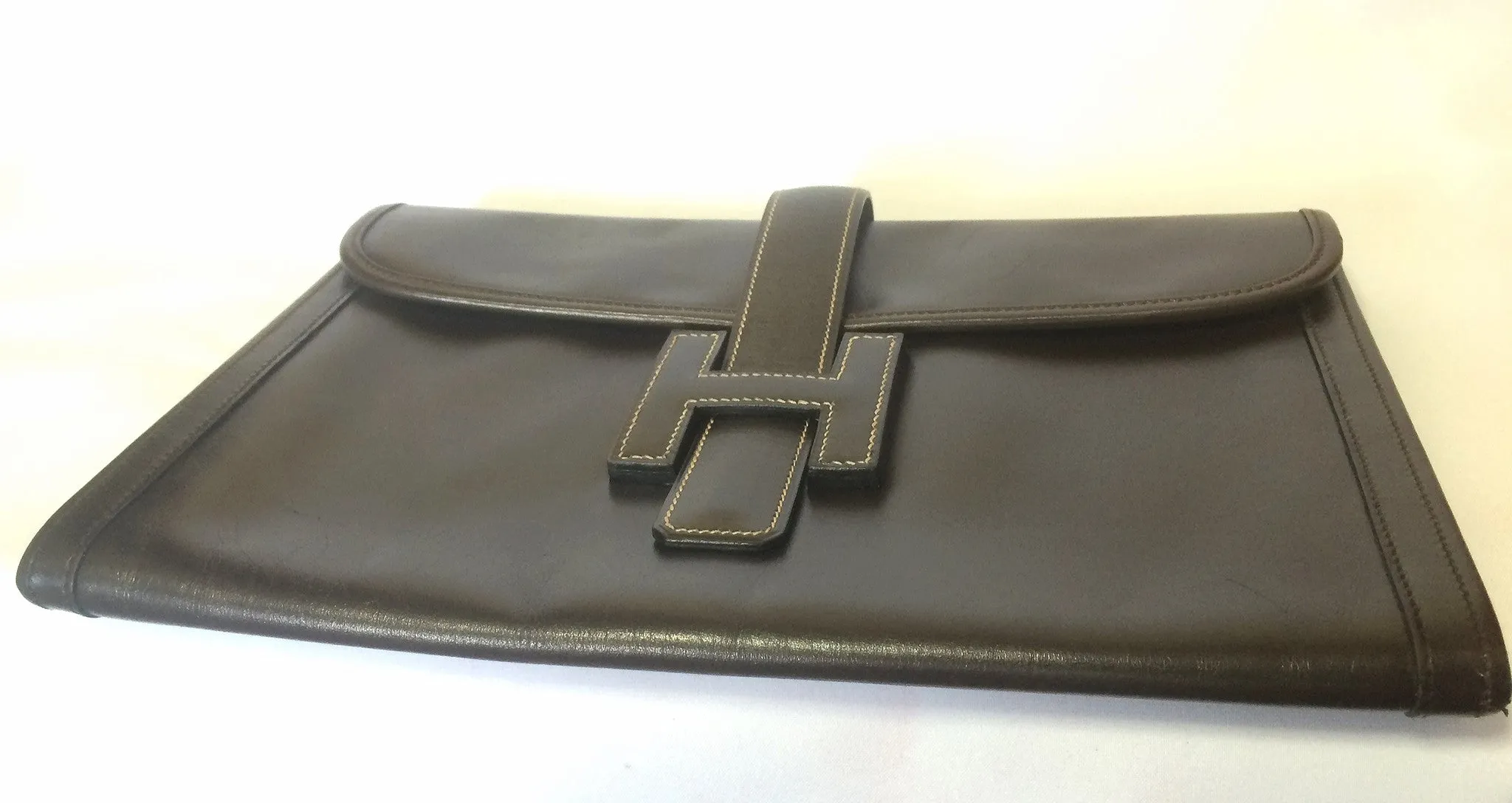 90's vintage HERMES jige, document case, dark brown portfolio purse. Classic and sophisticated style for unisex. 060531r5