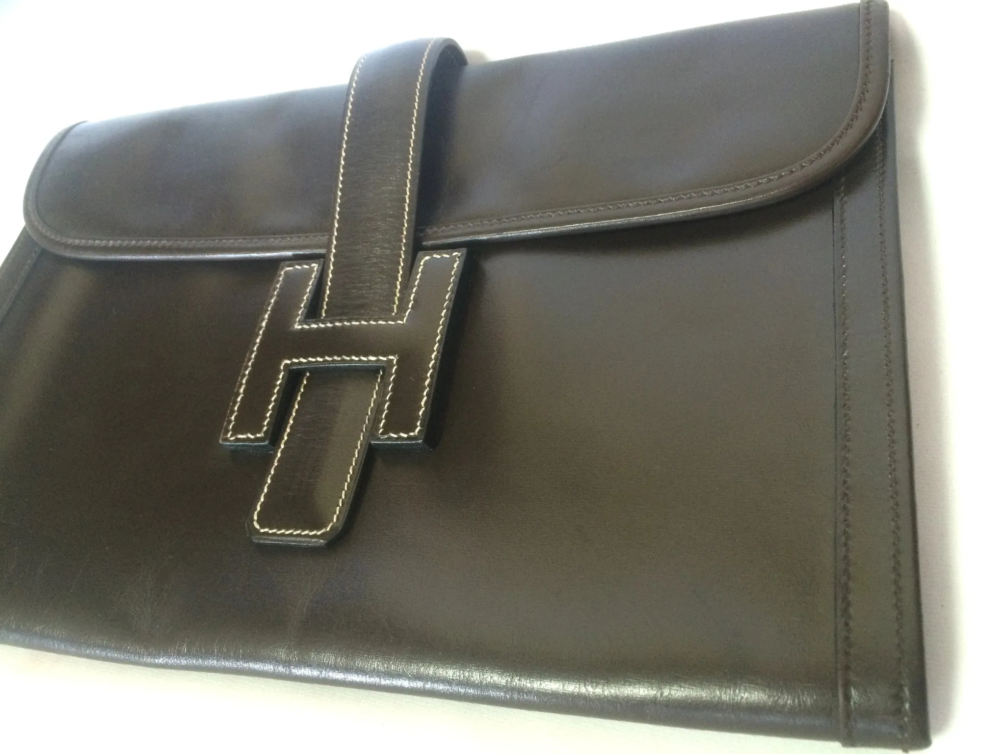 90's vintage HERMES jige, document case, dark brown portfolio purse. Classic and sophisticated style for unisex. 060531r5