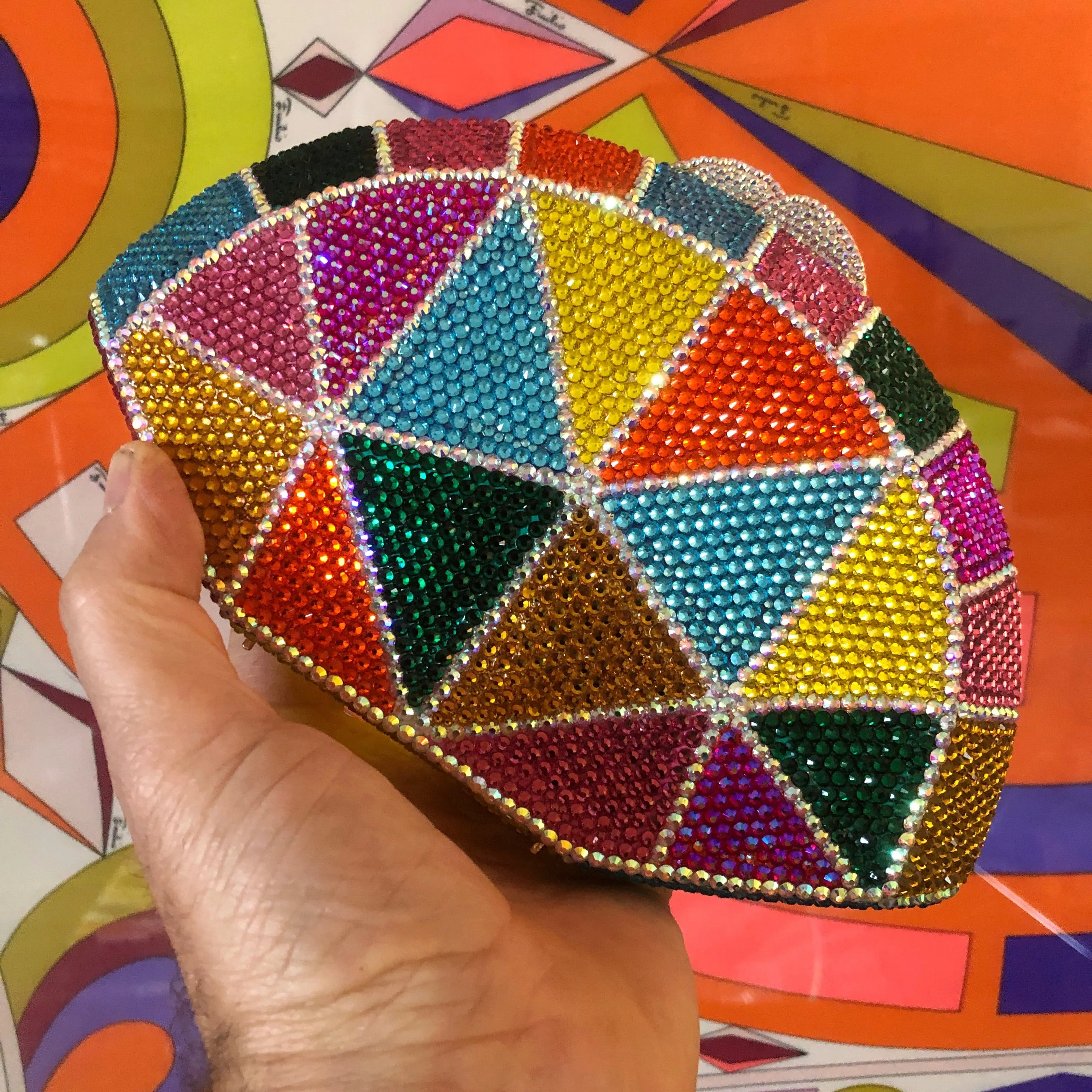 A MULTICOLOURED CRAZY-PAVING BRILLIANT SET FANTASY PURSE