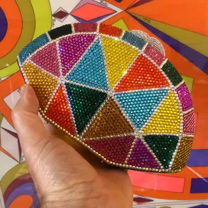 A MULTICOLOURED CRAZY-PAVING BRILLIANT SET FANTASY PURSE