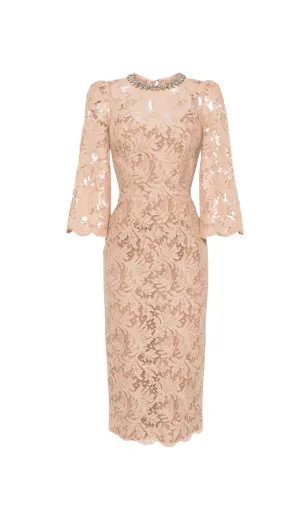 Acotas Lace Crystal-embellished Midi Dress in Nude