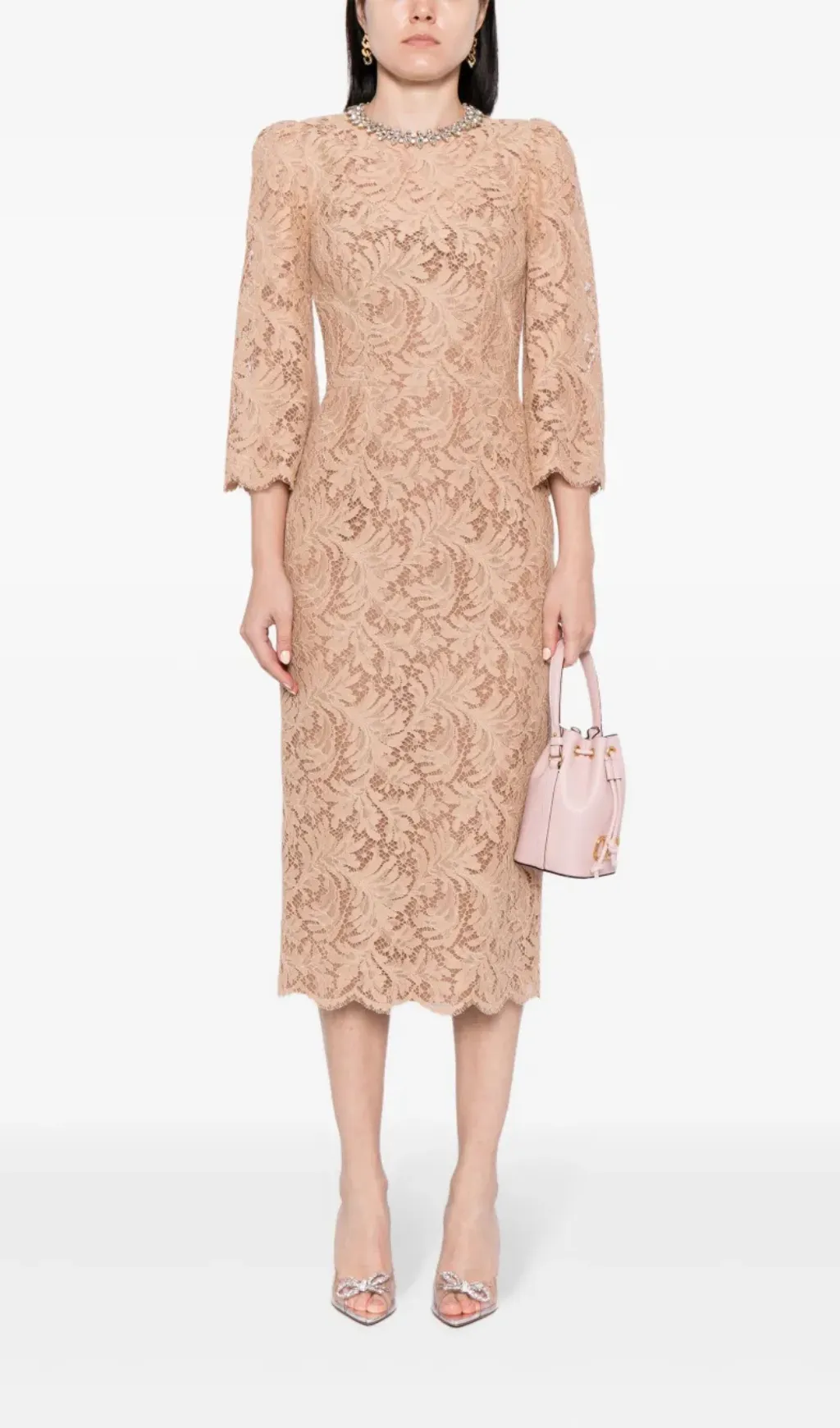 Acotas Lace Crystal-embellished Midi Dress in Nude