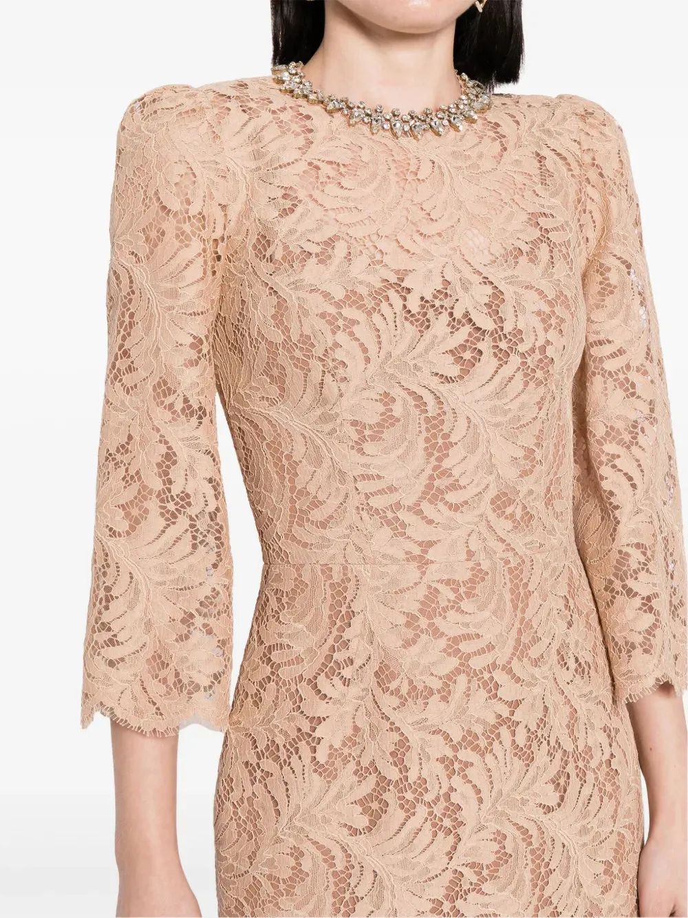 Acotas Lace Crystal-embellished Midi Dress in Nude