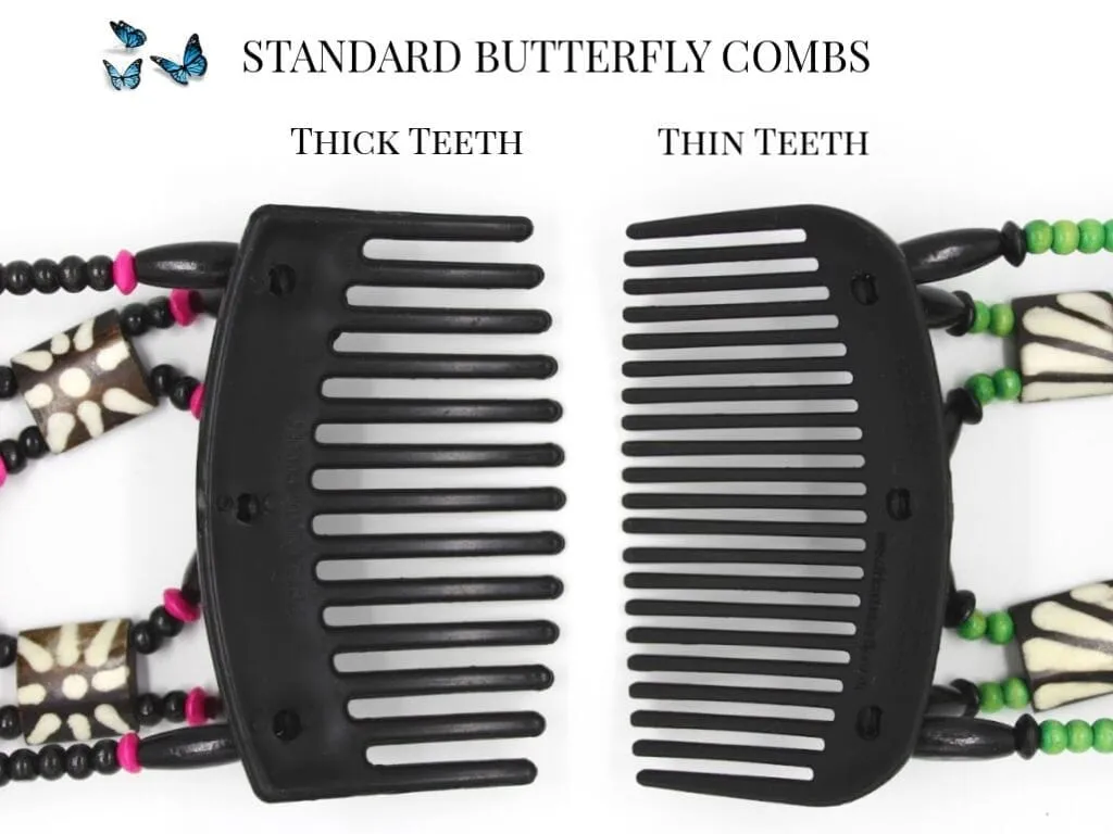 African Butterfly Thick Hair Comb - Gemstone Black 77