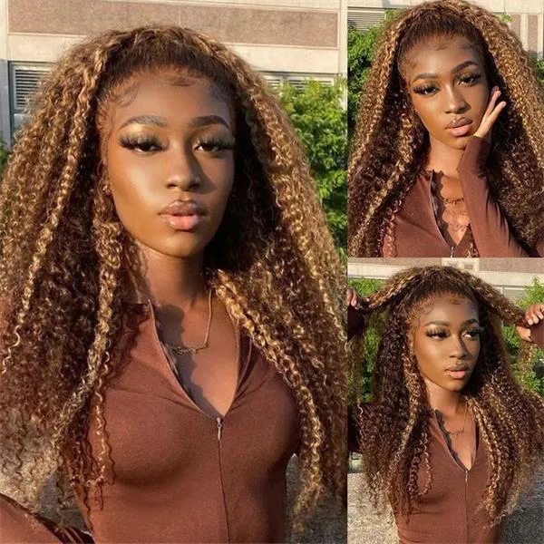 Alipop Bouncy Curly 360 Lace Front Wig 4/27 Blonde Highlight Wig Transparent Lace Wigs