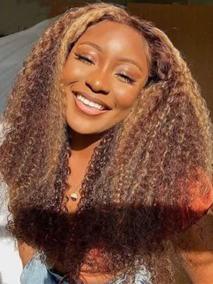 Alipop Bouncy Curly 360 Lace Front Wig 4/27 Blonde Highlight Wig Transparent Lace Wigs
