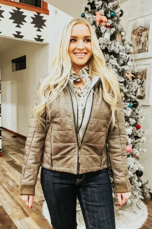 Amberley Taupe Leather Puff with Hood