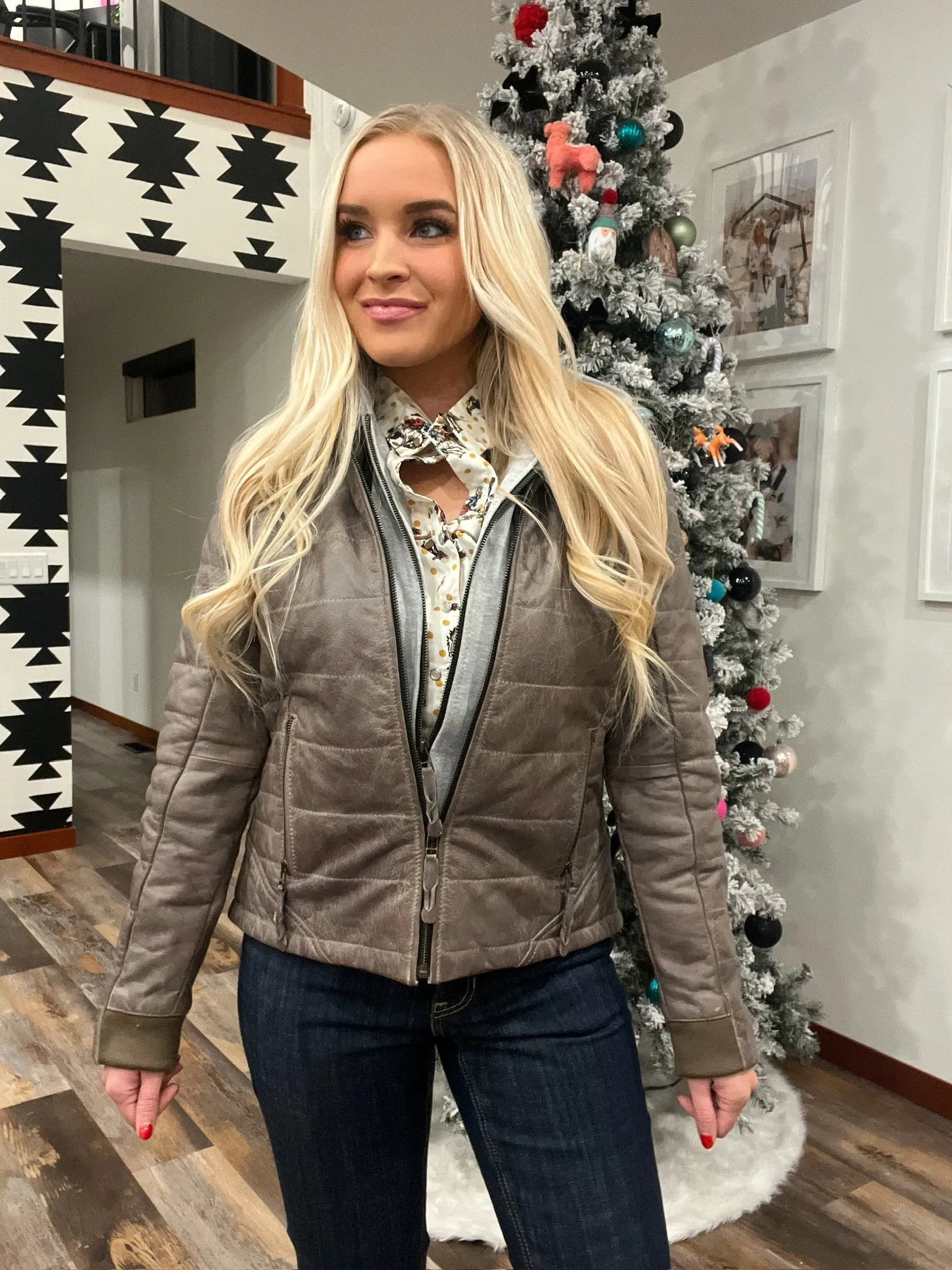Amberley Taupe Leather Puff with Hood