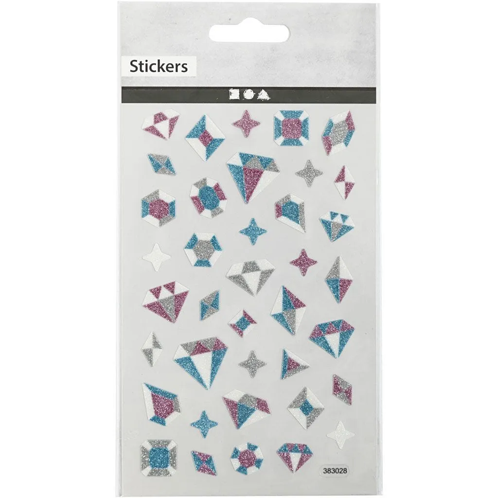 Angular Shapes Glitter Stickers Sheet 10x16cm Sparkly Self-Adhesive Punched Greeting Cards Gift Tags