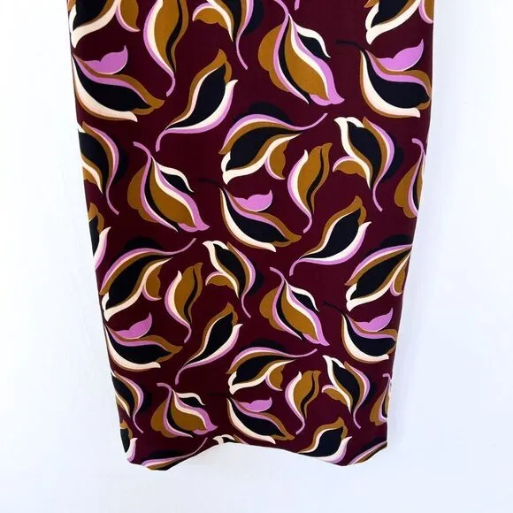 Ann Taylor Purple Burgundy Brown Leaf Print Sleeveless Professional Work Dress 6