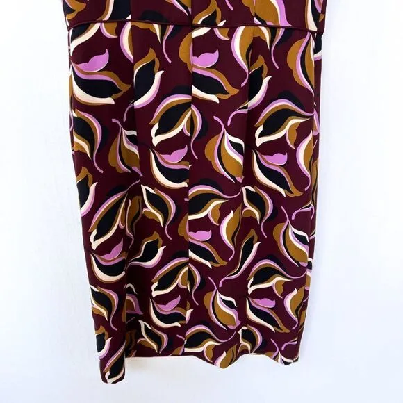 Ann Taylor Purple Burgundy Brown Leaf Print Sleeveless Professional Work Dress 6
