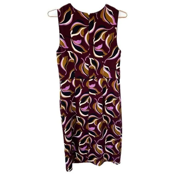 Ann Taylor Purple Burgundy Brown Leaf Print Sleeveless Professional Work Dress 6