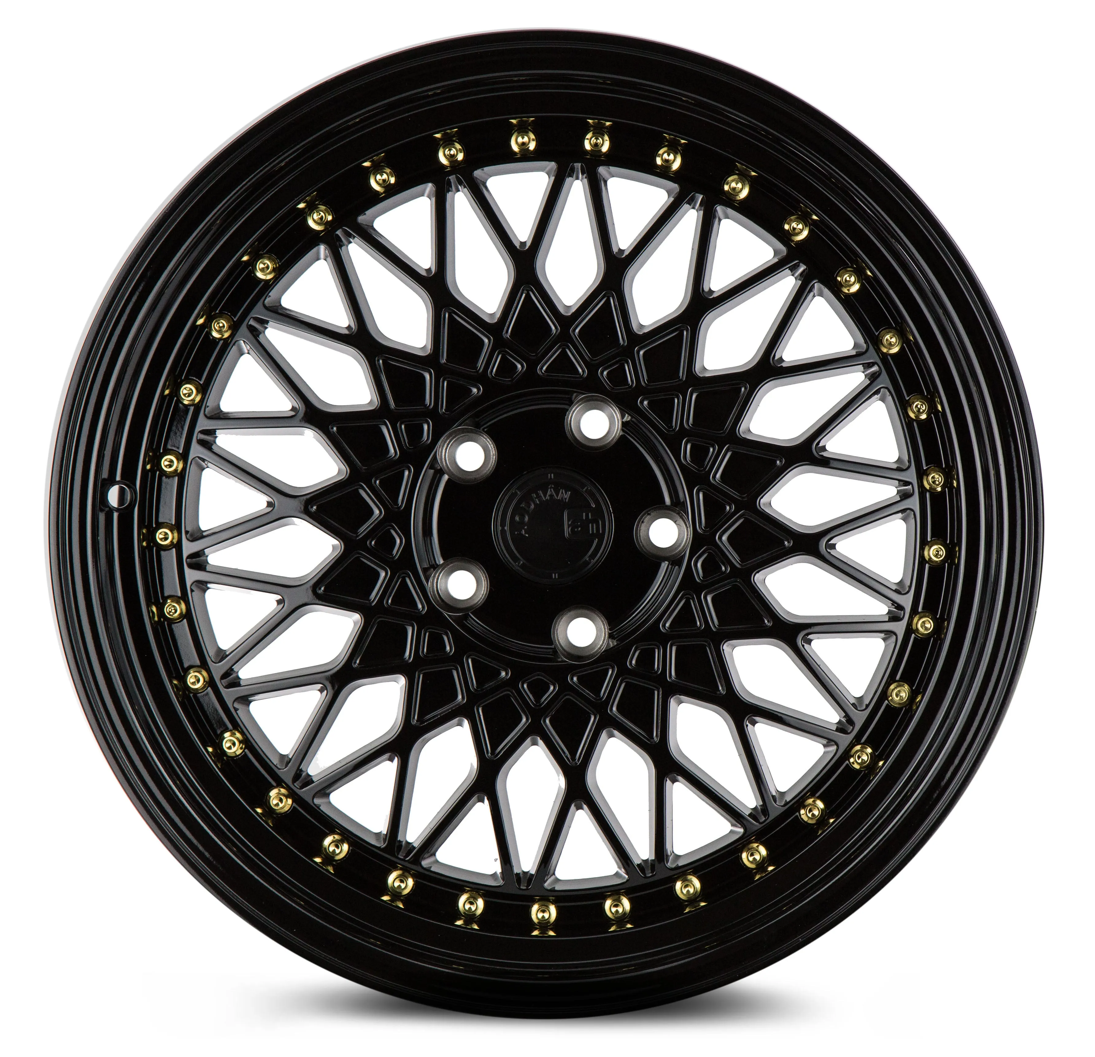 Aodhan AH05 18x9.5 5x114.3  35 Full Gloss Black ( Gold Rivet)