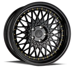 Aodhan AH05 18x9.5 5x114.3  35 Full Gloss Black ( Gold Rivet)