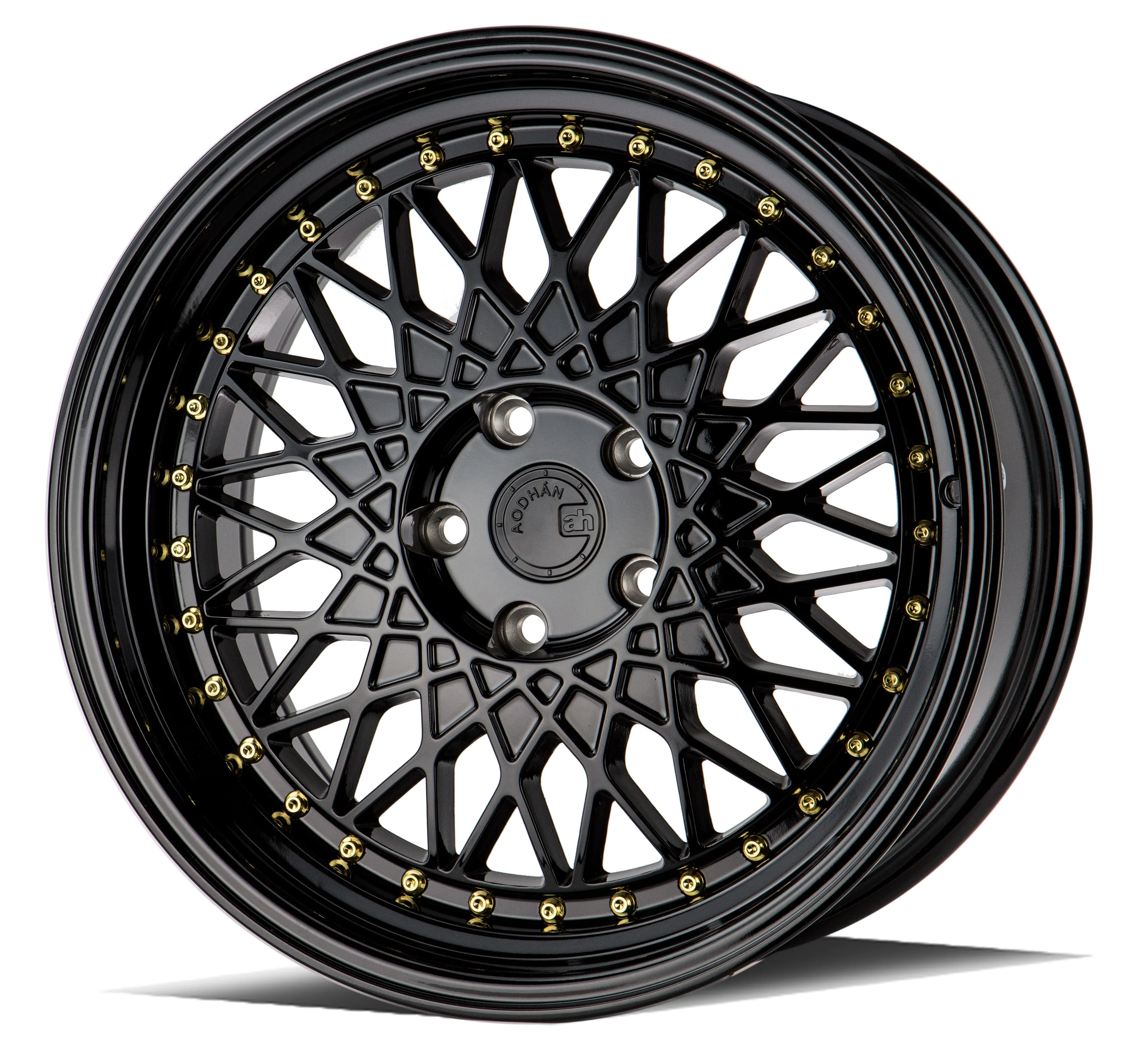 Aodhan AH05 18x9.5 5x114.3  35 Full Gloss Black ( Gold Rivet)