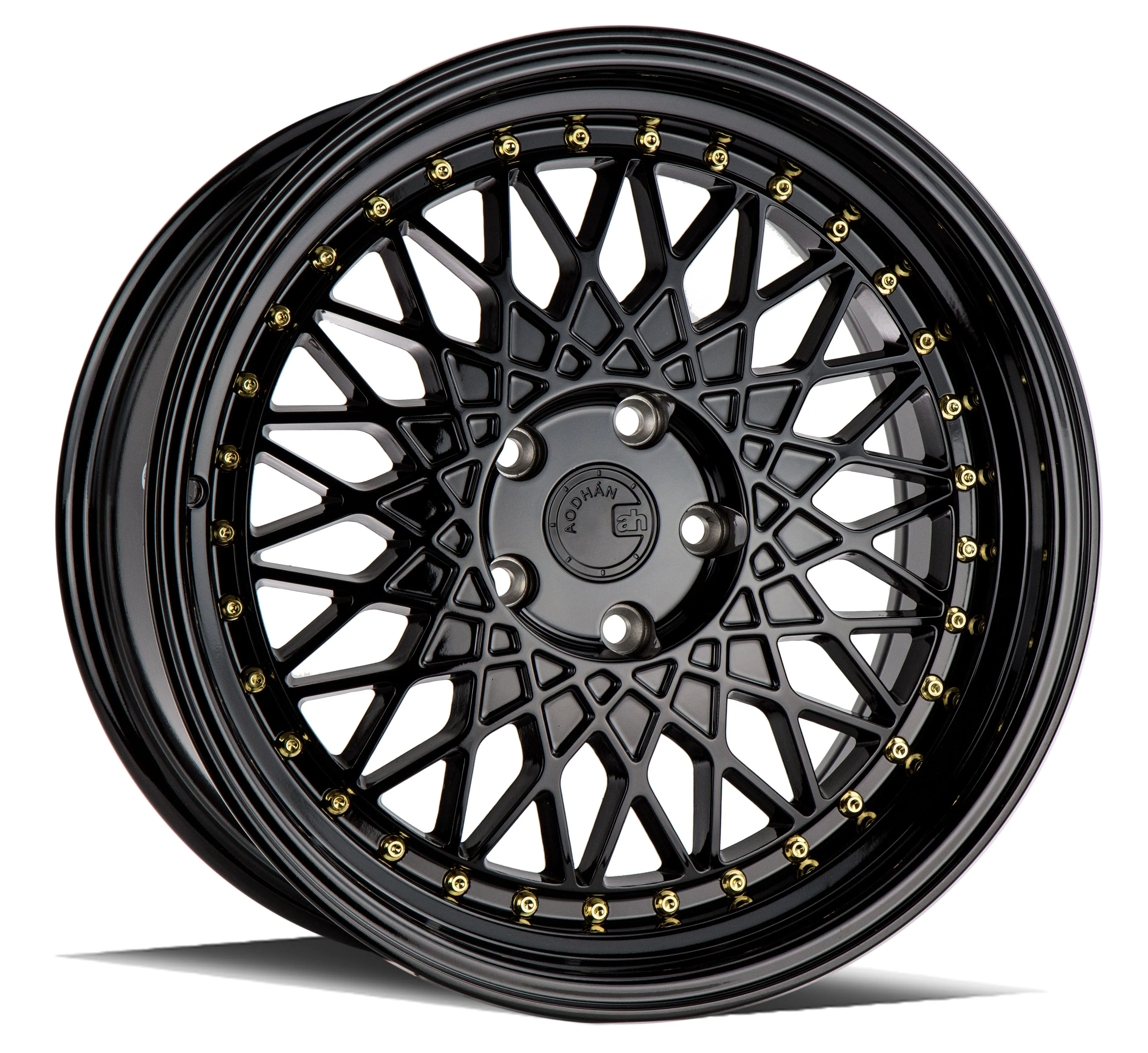 Aodhan AH05 18x9.5 5x114.3  35 Full Gloss Black ( Gold Rivet)