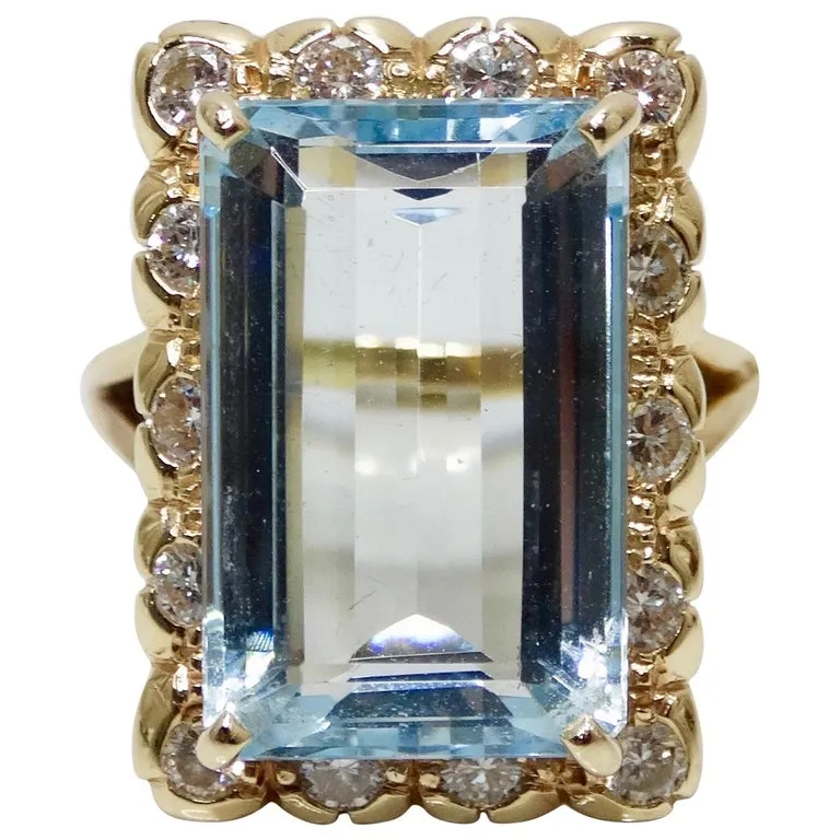 Aquamarine & Diamond Victorian Ring