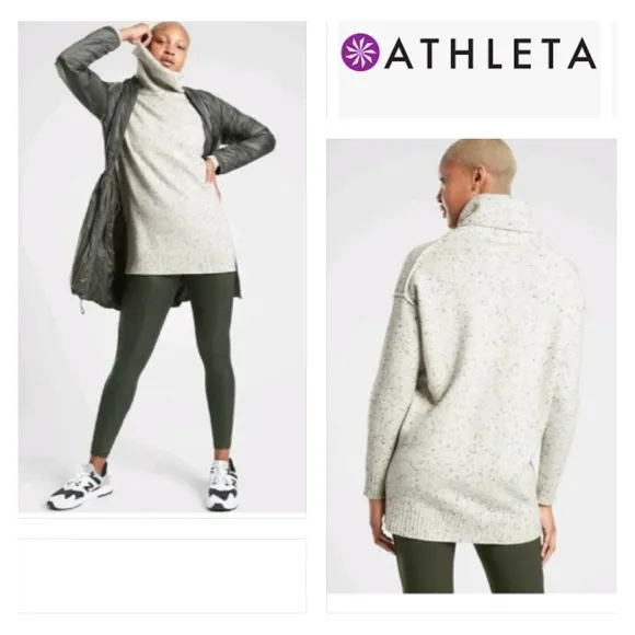 Athleta Bayshore Wool Cashmere Blend Turtleneck Tunic Lightest Grey Done…