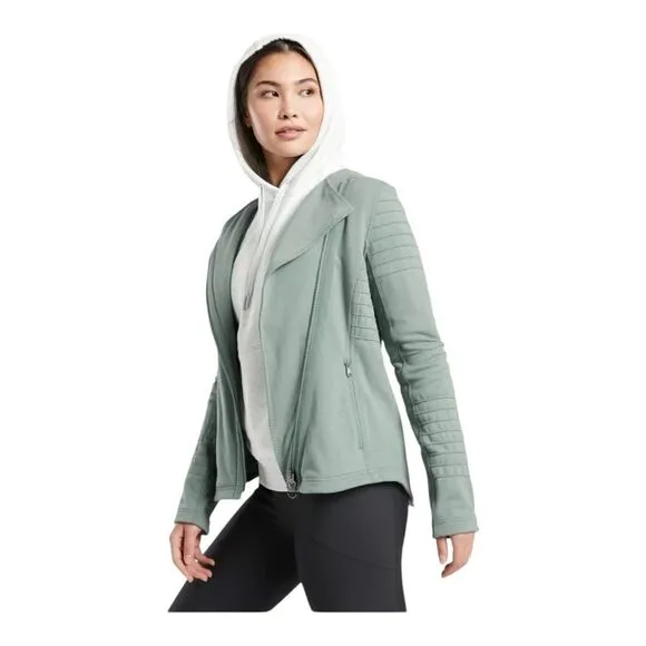 Athleta Moto Jacket Sweatshirt Minimalist Gray Full Zip Large NWOT