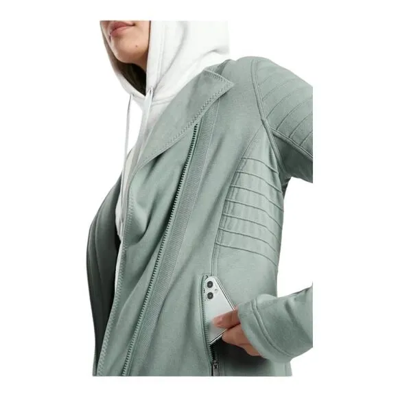 Athleta Moto Jacket Sweatshirt Minimalist Gray Full Zip Large NWOT