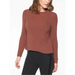 ATHLETA Rockland Sweater in Havana Brown RibbedKnit Size L