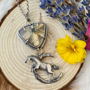 Auction for Wild horse under the moon six point star Rulite gem sterling silver necklace