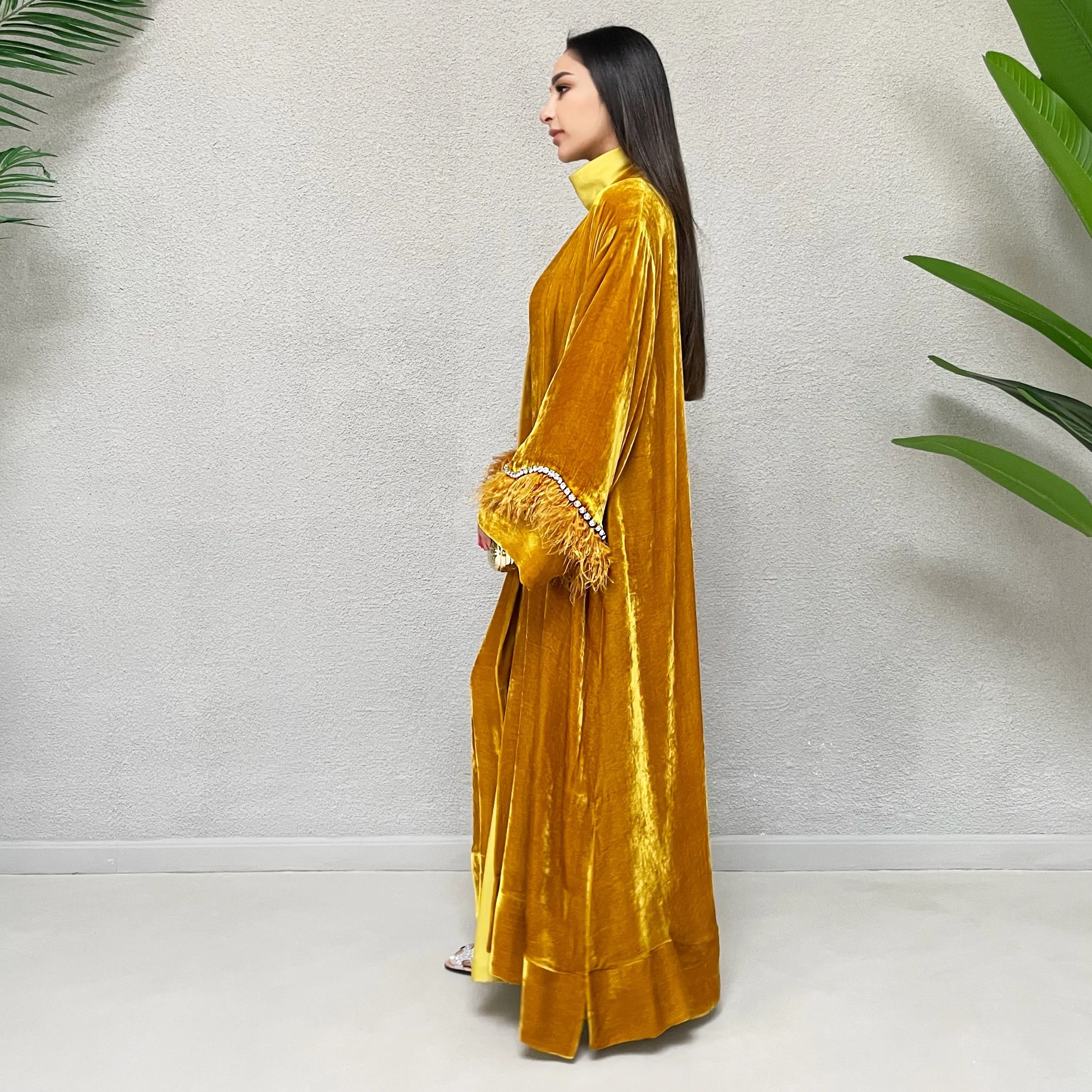 AW 21 AMANI MUSTARD SILK EVENING ABAYA
