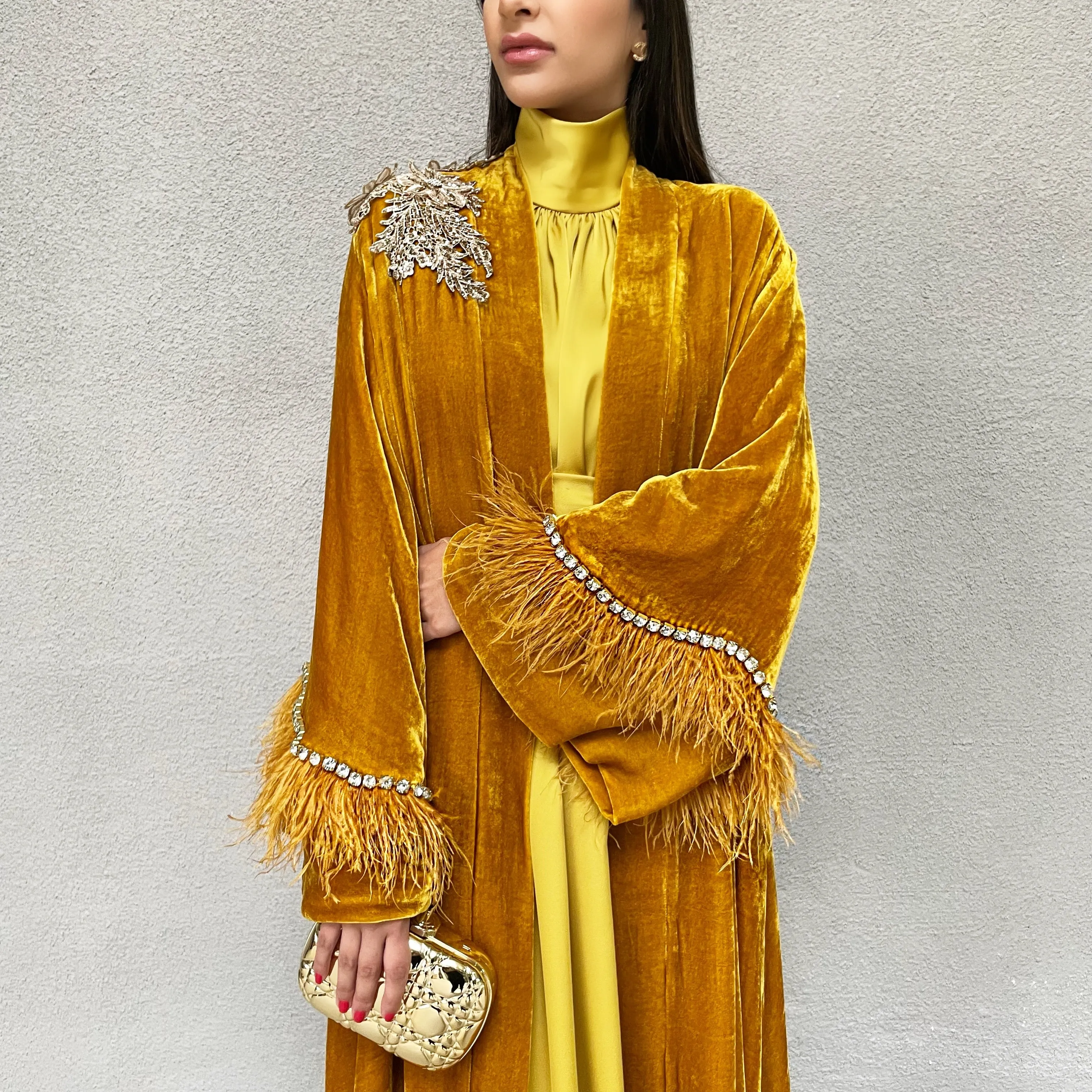 AW 21 AMANI MUSTARD SILK EVENING ABAYA