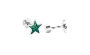 Baby and Children's Earrings:  Surgical Steel Glitter Stars with Screw Backs - Emerald