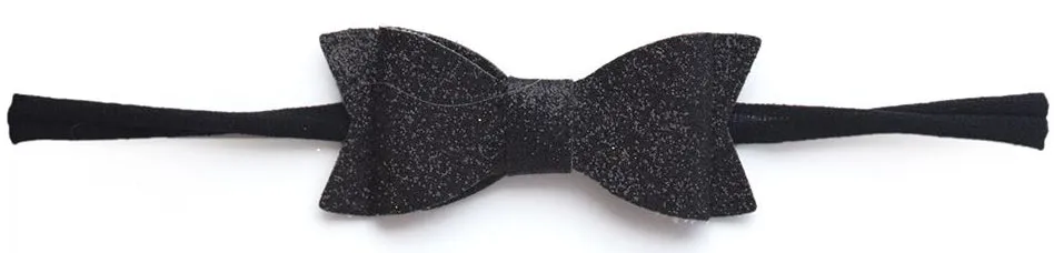 Baby Bling Glitter Bow Tie Skinny Headband-Black