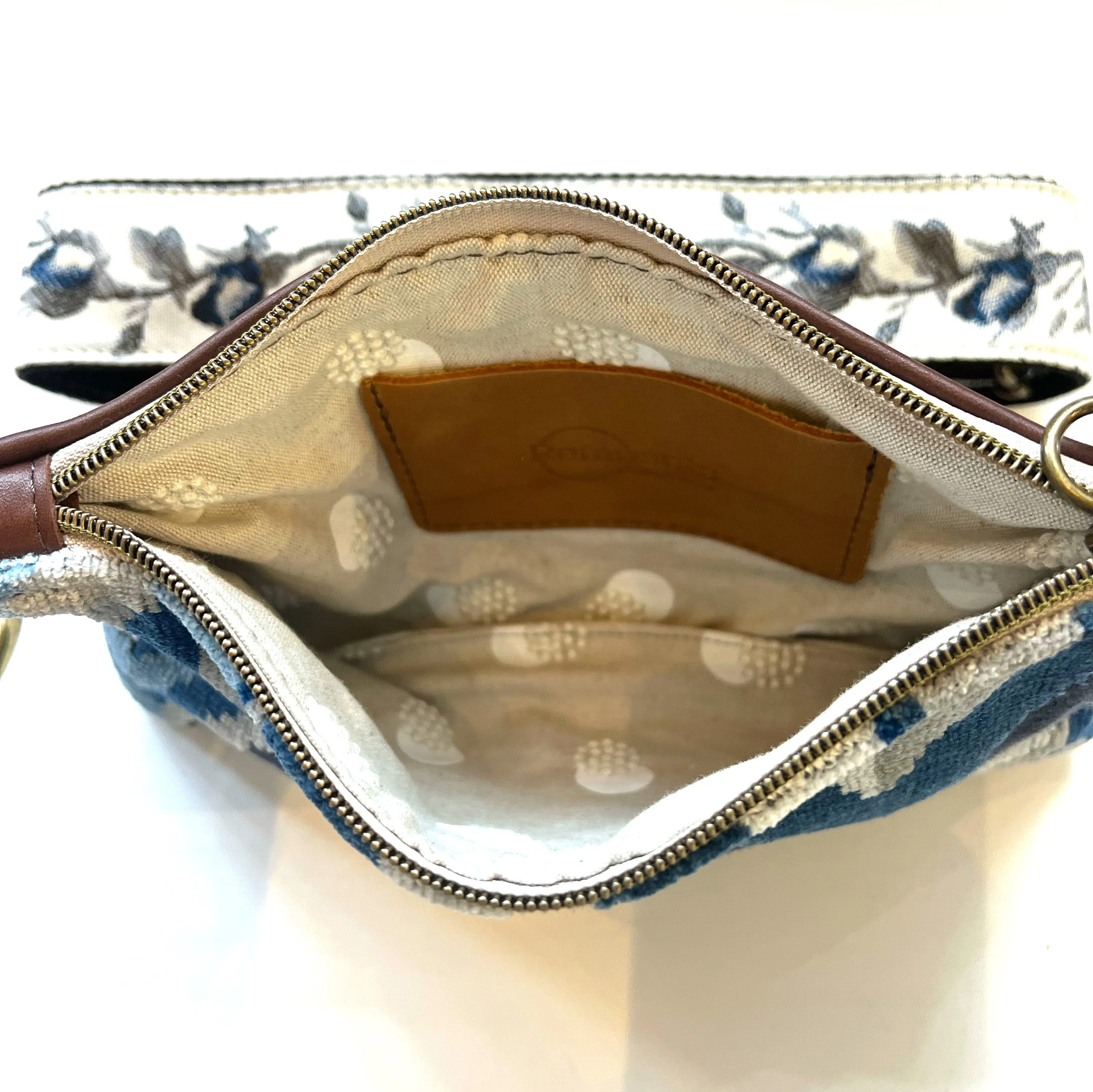 Bangle Clutch with vintage upholstery Trim Strap