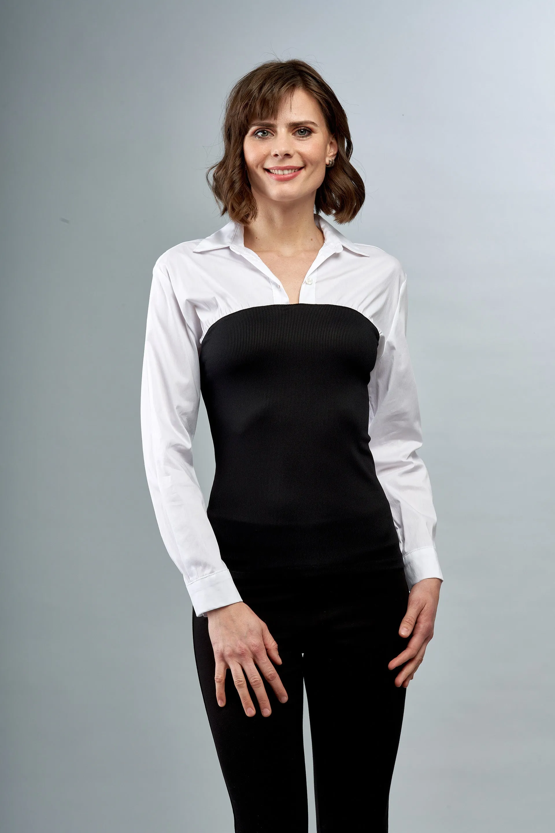 BCT7606A Long Sleeve Twofer Blouse in Corset