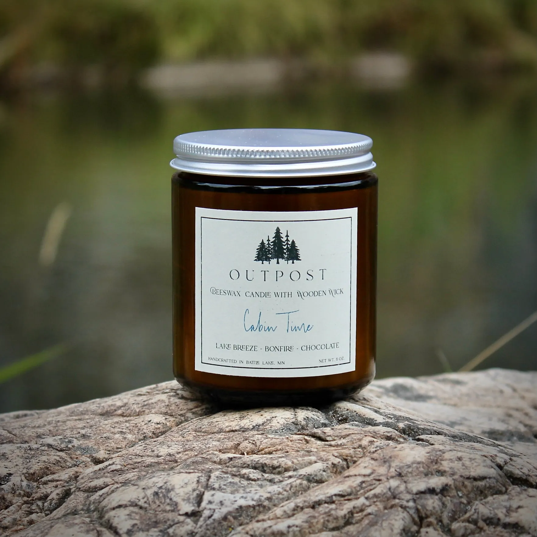 Beeswax Candle with Wooden Wick -  Cabin Time