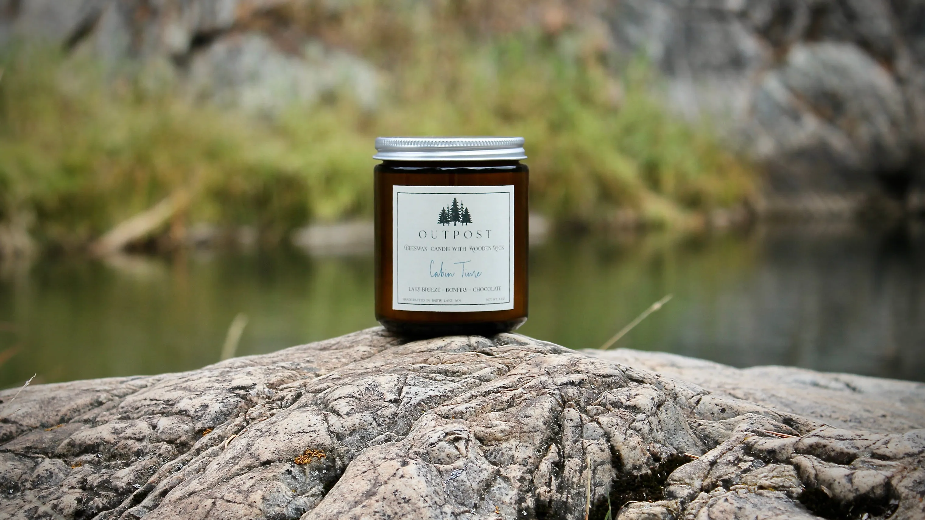 Beeswax Candle with Wooden Wick -  Cabin Time