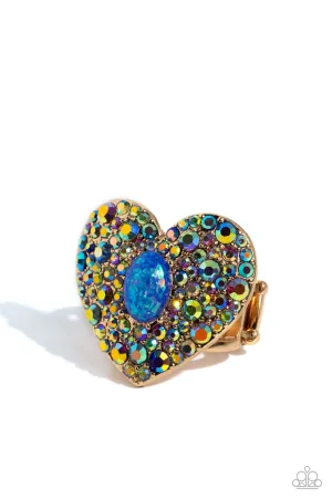 Bejeweled Beau - Blue - and Iridescent Rhinestone Heart Paparazzi Ring - November 2023 Life of the Party Exclusive