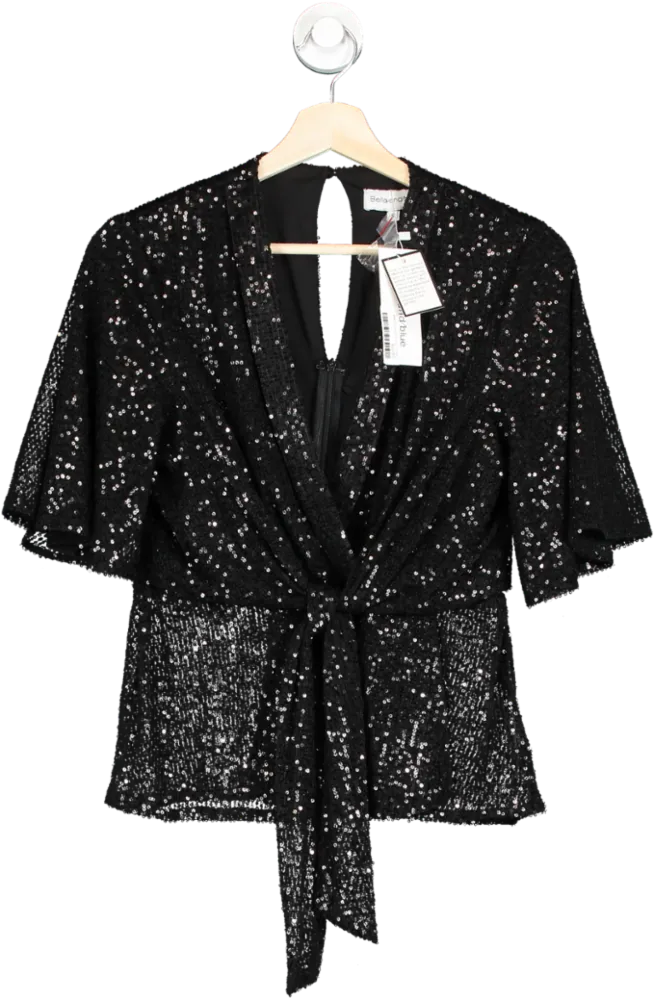 Bellandblue Black Sequin Kimono Knot Top Size 8