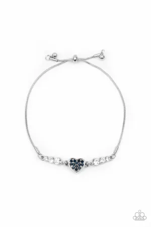 Big-Hearted Beam - Blue - Rhinestone Heart Paparazzi Lariat Bracelet